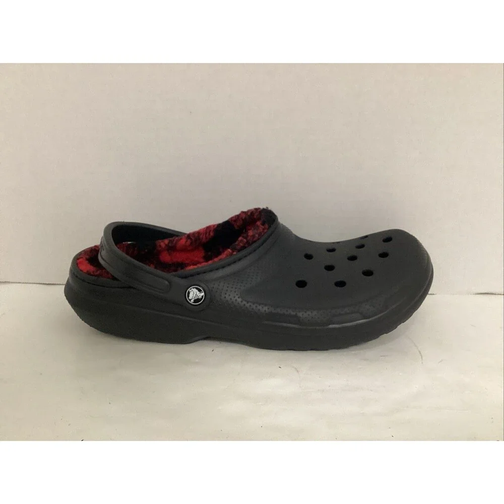 crocs men 13 black classic lined checkered 210738-001